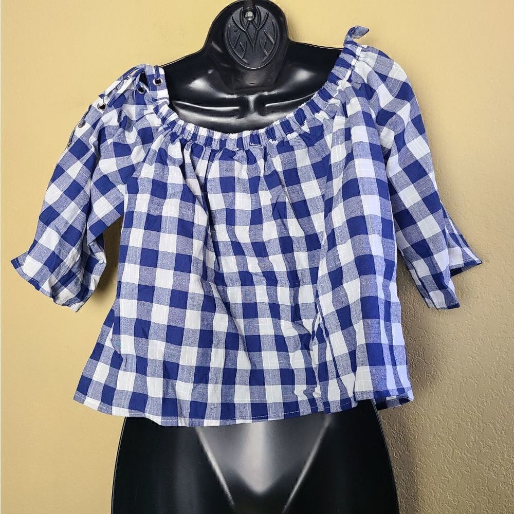 NWT LF Three Days Off Shoulder Gingham Top - Picture 4 of 8